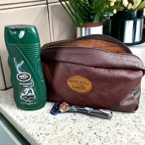 South African Shop - Woesmooi Genuine leather Shaving bag - Brown- - Something From Home