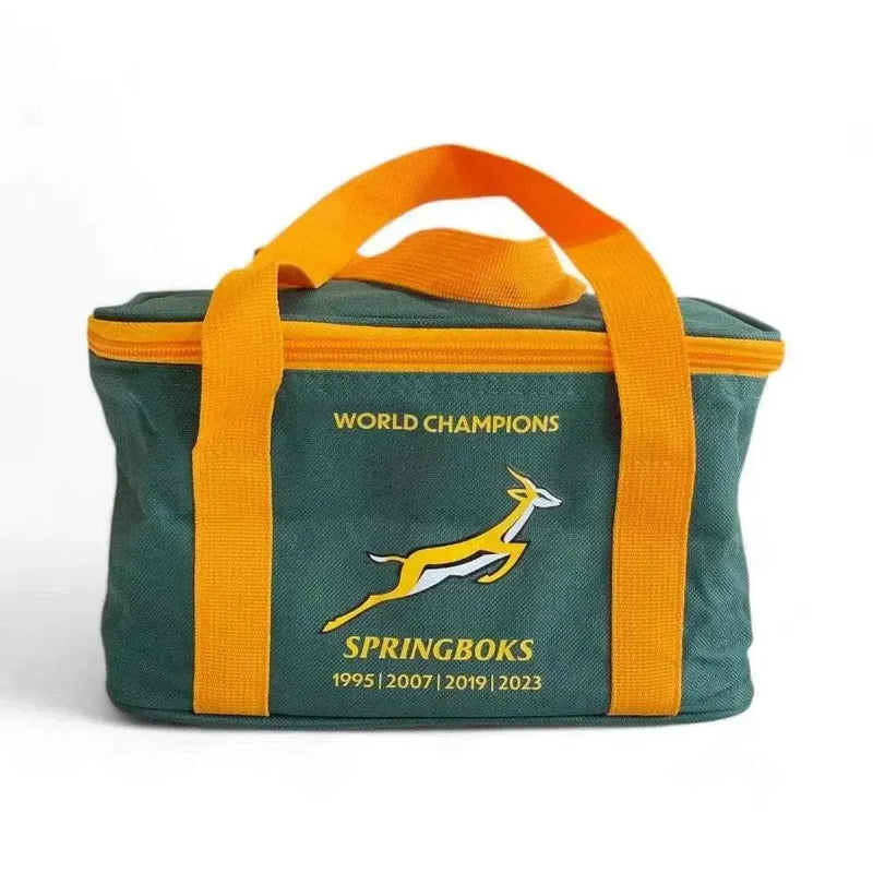 Springbok 6-pack Cooler Bag in green and gold with 600D/PVC material for outdoor use