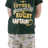 Springbok pajamas kids set with green rugby captain top and white shorts with Springbok logos