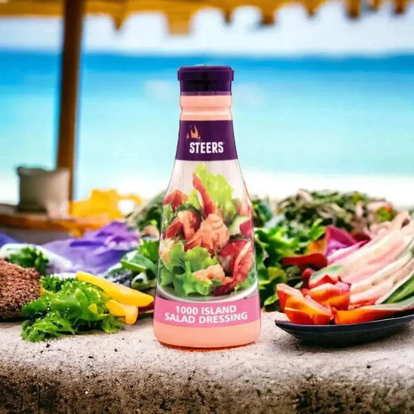 Steers 1000 Island Salad Dressing Sauce 375ml bottle with fresh ingredients and zesty flavor