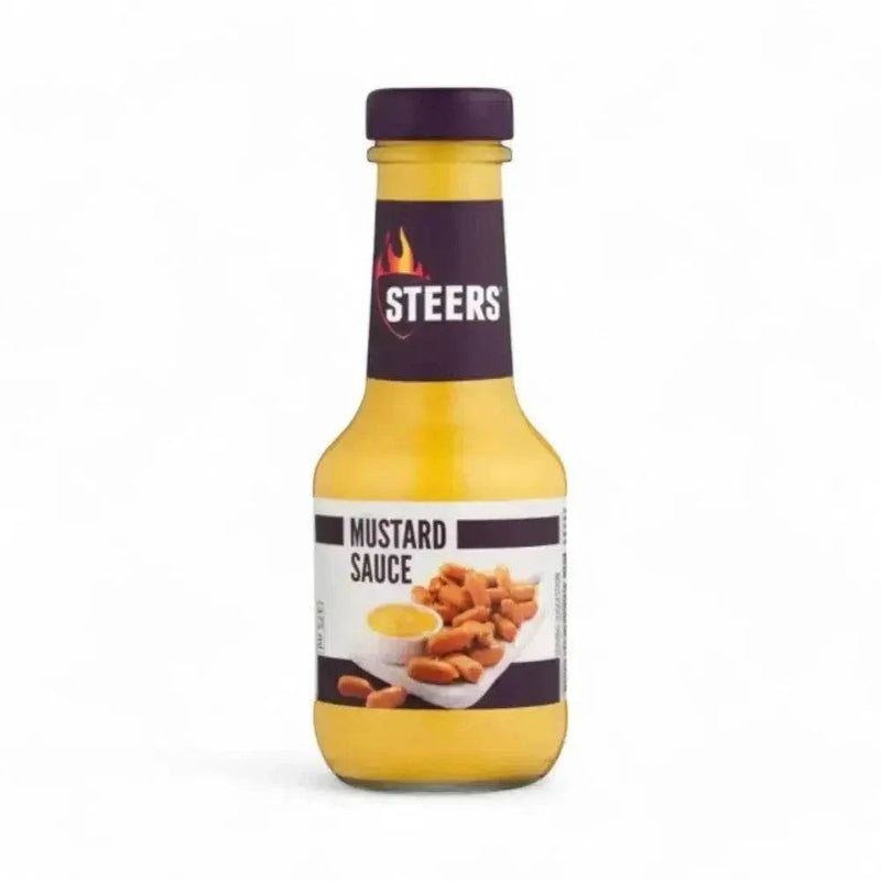 Steers Mustard Sauce 375ml bottle with creamy tangy flavor for burgers and hot dogs