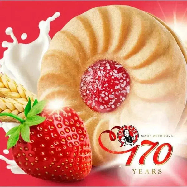 Bakers Strawberry Whirls 200g bright red swirl cookies made with real strawberry juice