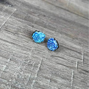 Stud earrings with dark blue succulent design, 15mm diameter, made in South Africa, sold in pairs