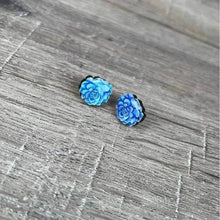 Stud earrings with dark blue succulent design, 15mm diameter, made in South Africa, sold in pairs