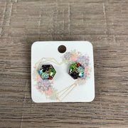 Stud Earrings - Hexagon Red and Green Succulents - Something From Home - South African Shop