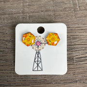 Stud Earrings - Hexagon Yellow Sunflowers - Something From Home - South African Shop