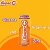 Super C Energy Drink 500ml can with vitamin C and zinc on orange background