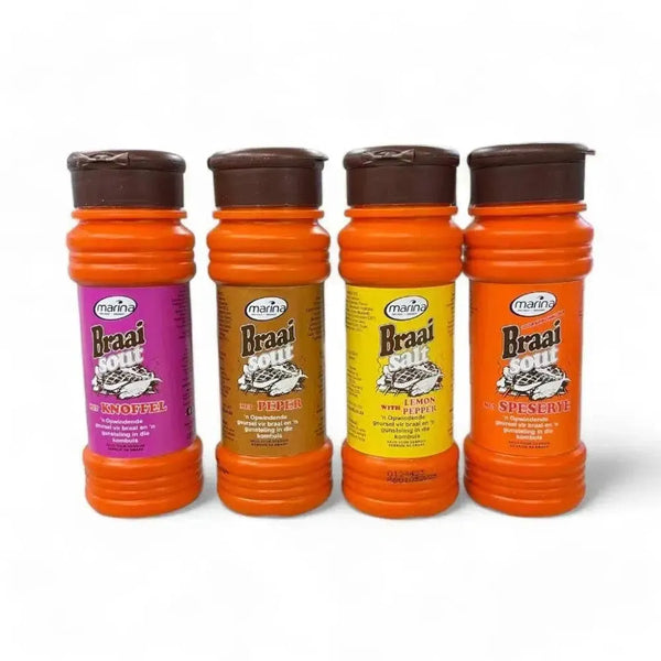 Swartkops Marina Promo Pack with four 200g braai salt varieties for grilling and seasoning