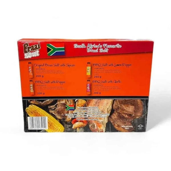 Swartkops Marina Promo Pack with four 200g braai salt flavors for grilling and seasoning