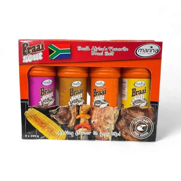 Swartkops Marina Promo Pack with four 200g braai salt flavors for grilling and seasoning