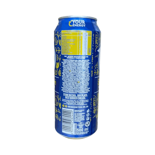 Switch Energy Drink Dry Lemon 500ml can with refreshing citrus flavor and high caffeine boost