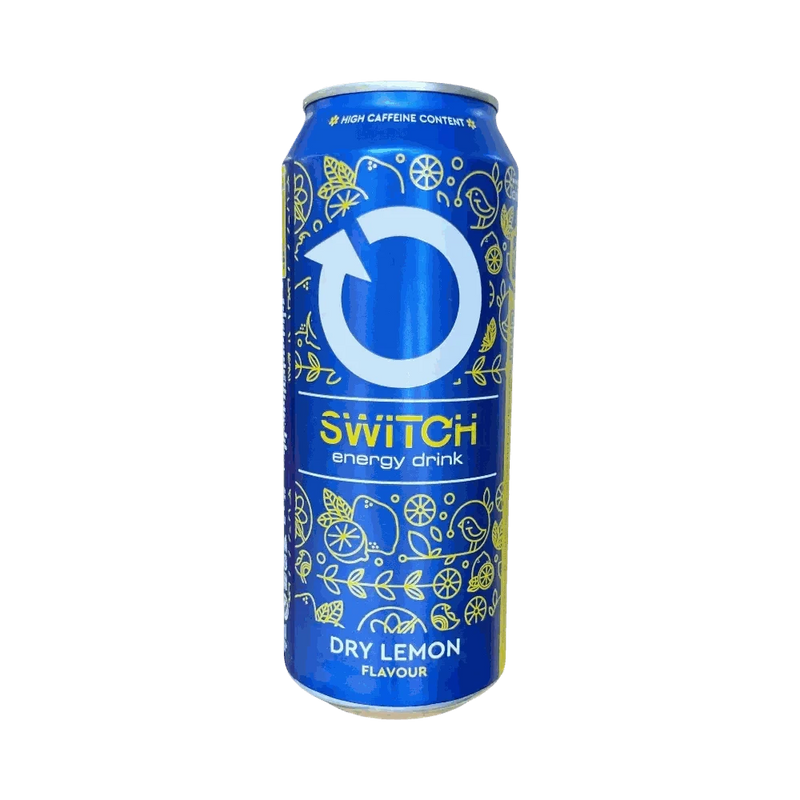 Switch Energy Drink Dry Lemon 500ml can with citrus flavor and high caffeine boost