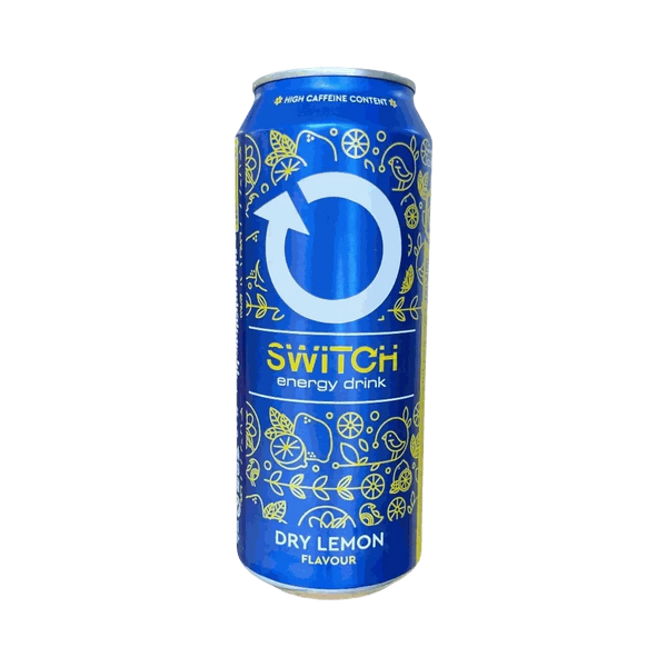 Switch Energy Drink Dry Lemon 500ml can with citrus flavor and high caffeine boost
