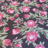 Black tablecloth with vibrant pink proteas, 275cm x 140cm, South African design