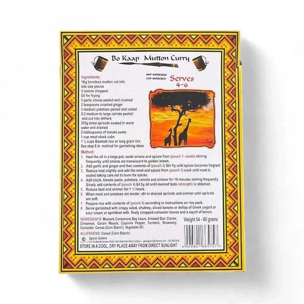 Taste of Africa Bo Kaap Mutton Curry 60g spice mix packet
