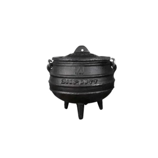 Traditional 3-Legged Cast Iron Pot 0.7L with carrying handle and lid for outdoor cooking