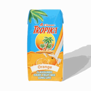 Tropika Orange flavoured dairy fruit mix 200ml carton with tropical design and orange fruit images