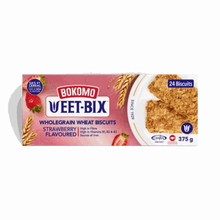 375g box of Weet-Bix Strawberry Flavoured Wholegrain wheat biscuits with high fibre and vitamins