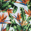 White tablecloth with watercolor strelitzia design on 275cm x 140cm fabric