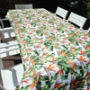 White tablecloth with watercolor strelitzia design, 275cm x 140cm