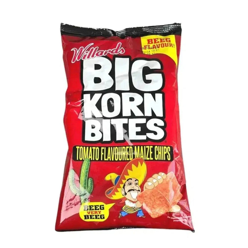Willards Big Korn Bites Tomato 120g snack packet with delicious crunchy corn bites
