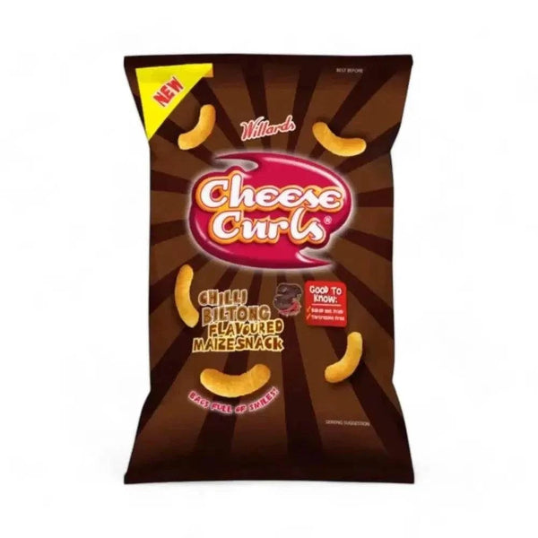 Willards Cheese Curls Chilli Biltong 90g baked maize snack with spicy chilli and biltong flavor