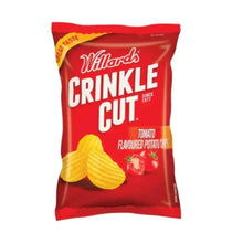 Willards Crinkle Cut Tomato Chips 120g pack with thick, tangy, crunchy South African flavor