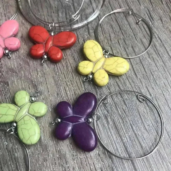 Set of 6 colorful butterfly wine glass charms with 4cm rings