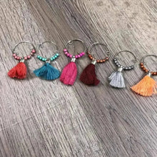 Set of 6 colorful tassel wine glass charms, Wine Glass Charms - Tassels 2, 4cm rings