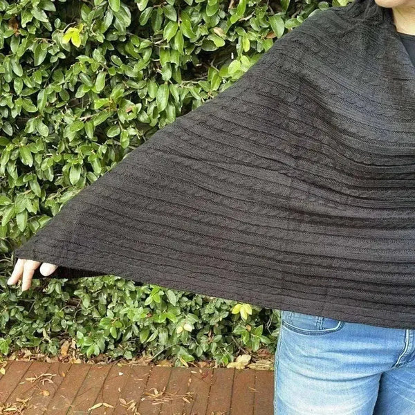 Black knitted cotton Winter Poncho with round neck