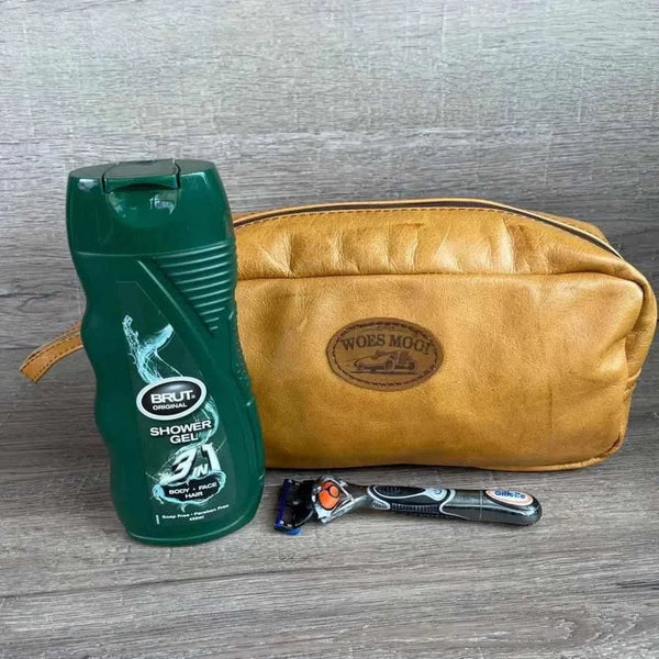 Woesmooi Genuine leather Shaving bag - Mustard Colour from South African Shop in New Zealand – Something From Home.