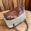 Woesmooi Shopper Bag with genuine leather inserts and canvas detailing, handcrafted in New Zealand