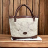 Woesmooi Shopper Bag with genuine leather inserts and canvas detailing featuring "Net vir mooi mense" motto