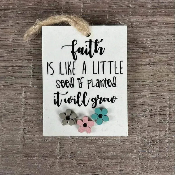 Wooden gift tag with faith quote about growth like a seed