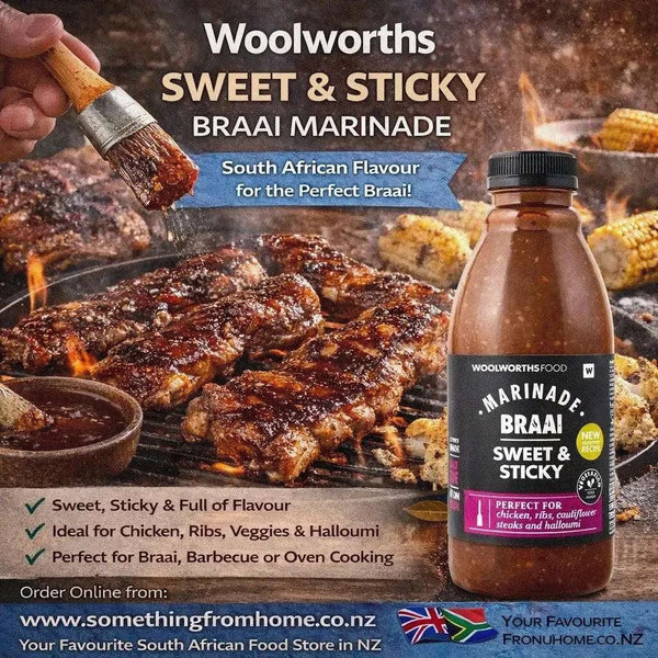 Woolworths Sweet & Sticky Braai Marinade 750ml bottle for grilling and braai
