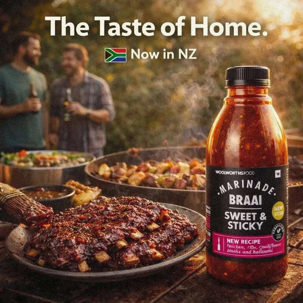 Woolworths Sweet & Sticky Braai Marinade 750ml bottle for South African grilling and roasting