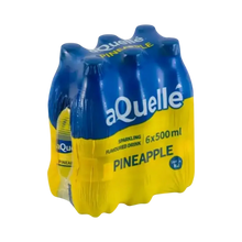 aQuellé Pineapple Flavoured Sparkling Water six-pack of 500ml bottles angled view