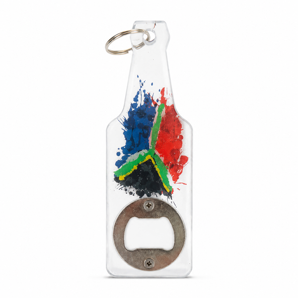 South African flag Perspex bottle opener with keyring