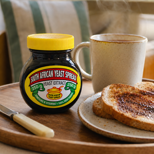 South African Yeast Spread 250g jar on a breakfast tray