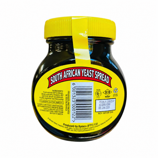 South African Yeast Spread 250g rear ingredients and barcode label